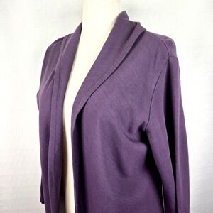 Eileen Fisher Open Front Cardigan Women's Medium Purple Wool Blend Wrap Office